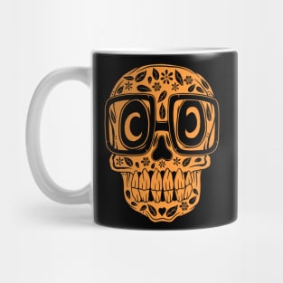 Skull Eyeglass Halloween Doodle Orange Mug